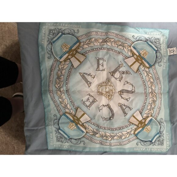 Versace Dylan Turquoise Small Silk Scarf Made In Italy Square 13”